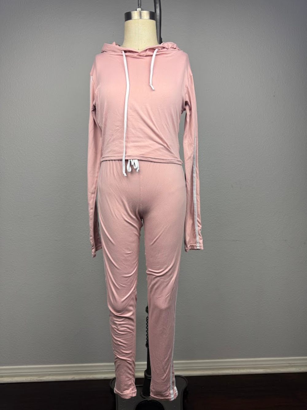 Fashion Nova Pink Hooded Activewear Set White Stripe Long Sleeve Pants Size XS